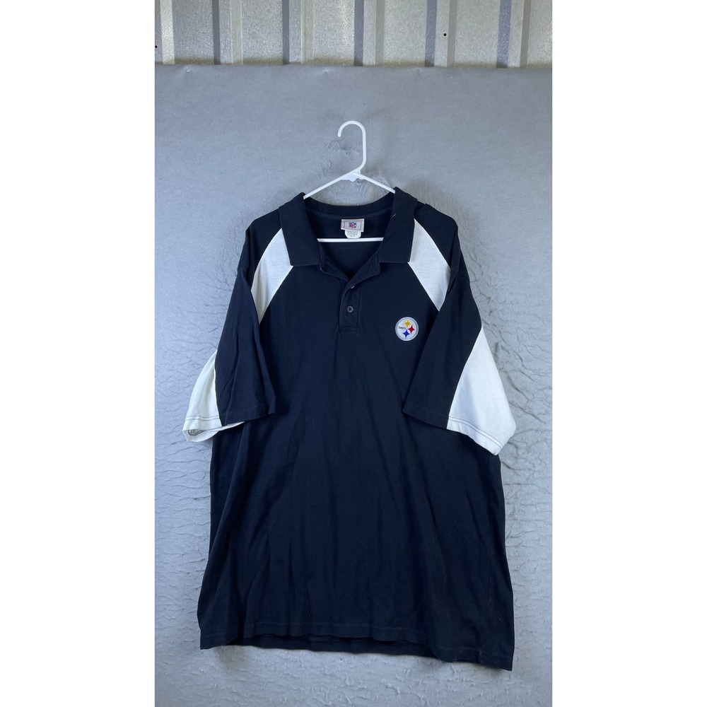 NFL Polo Shirt Mens 2XL Black Excellent Pittsburgh Steelers Colorblock Pique